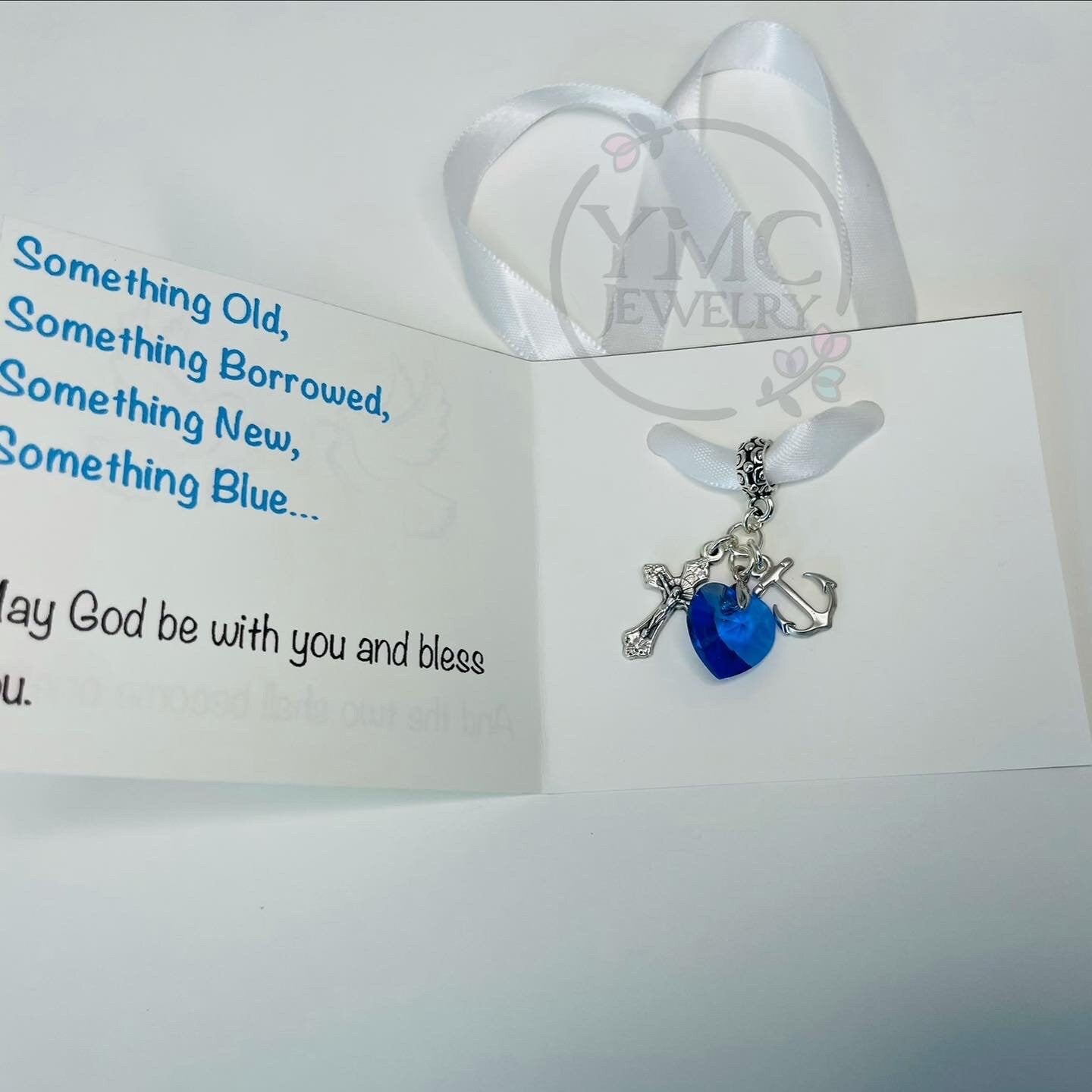 Something Blue Wedding Keepsake Bouquet Charm,Gift for Daughter on Wedding Day,Mother to Bride,Bridal Bouquet Charm,Mom to Bride,Off-White