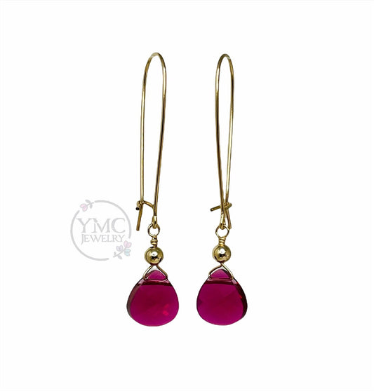 Gold Ruby Briolette Earrings,Ruby Red Drop Earrings,Mother of the Bride Groom Earrings Dangle,July Birthstone Ruby Gold Earrings Dangle Gift