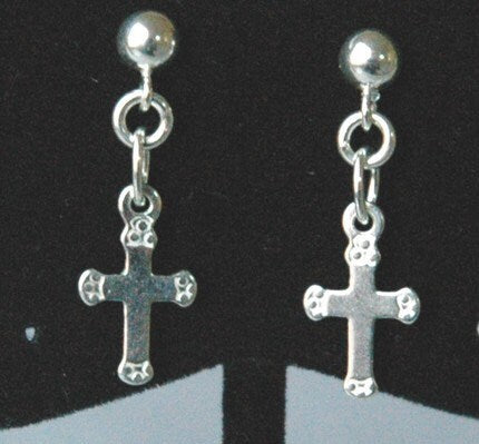 Sterling Silver Small Fancy Cross Stud Post Earrings, Cross Earrings, First Communion Earrings, Confirmation Earrings, Cross Stud Earrings
