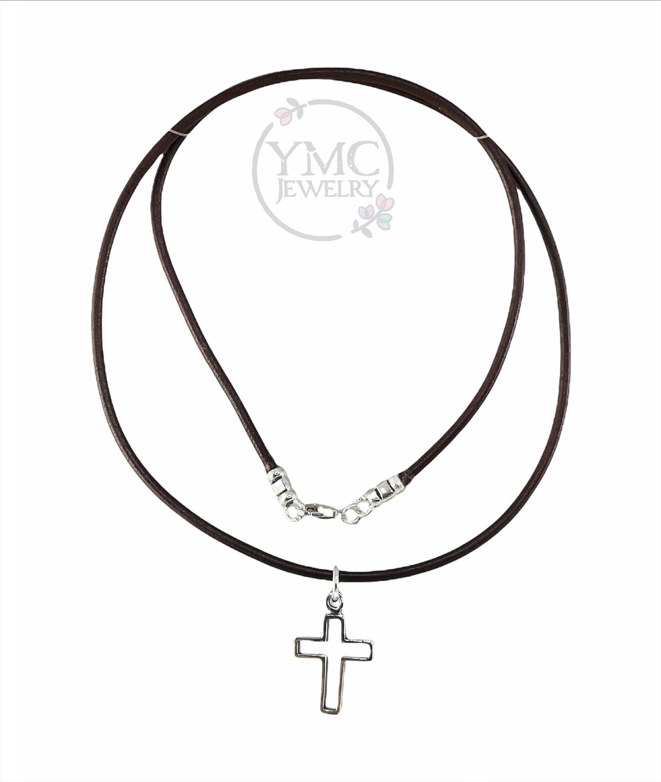 Leather Cord Small Open Cross Boy Necklace, Religious Boy Necklace