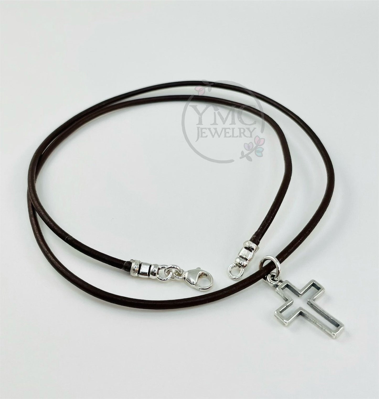 Leather Cord Small Open Cross Boy Necklace, Religious Boy Necklace