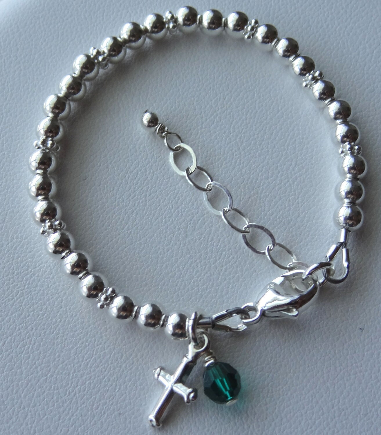 4mm Sterling Silver Cross and Birthstone Beaded Stackable Bracelet,Confirmation Bracelet,First communion Bracelet,Baptism Bracelet,Baby Gift