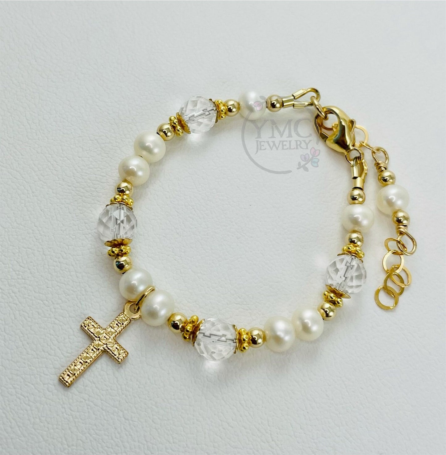 Gold Baby Baptism to Wedding Keepsake Bracelet,Freshwater Pearl Baby Bracelet,Christening Bracelet,Real Pearl Cross Bracelet,Baby to Adult Bracelet