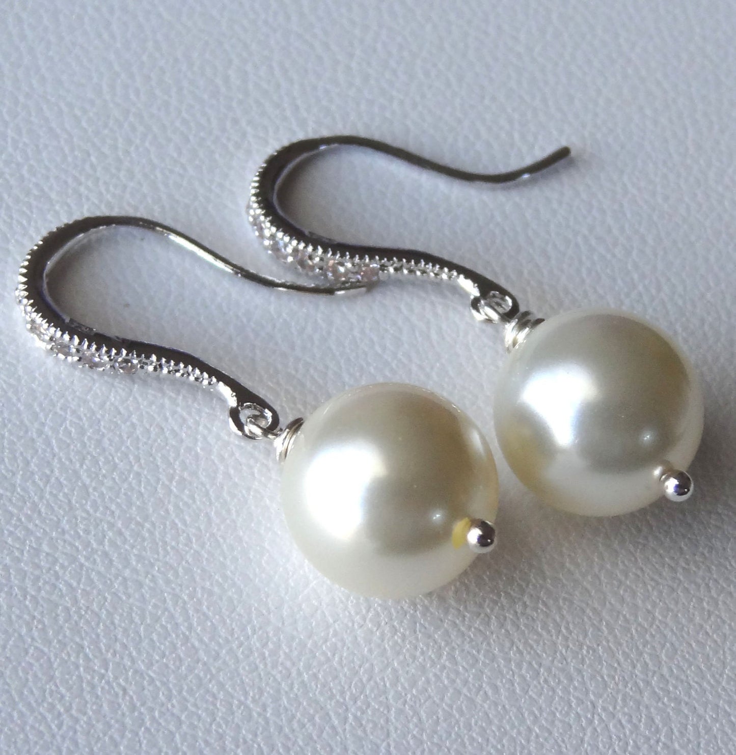 Sterling Silver Cubic Zirconia and Pearl Earrings,Bridesmaid Earrings,Wedding Bridal Bride Earrings,Bride Pearl Earrings,Bridal Pearl Dangle