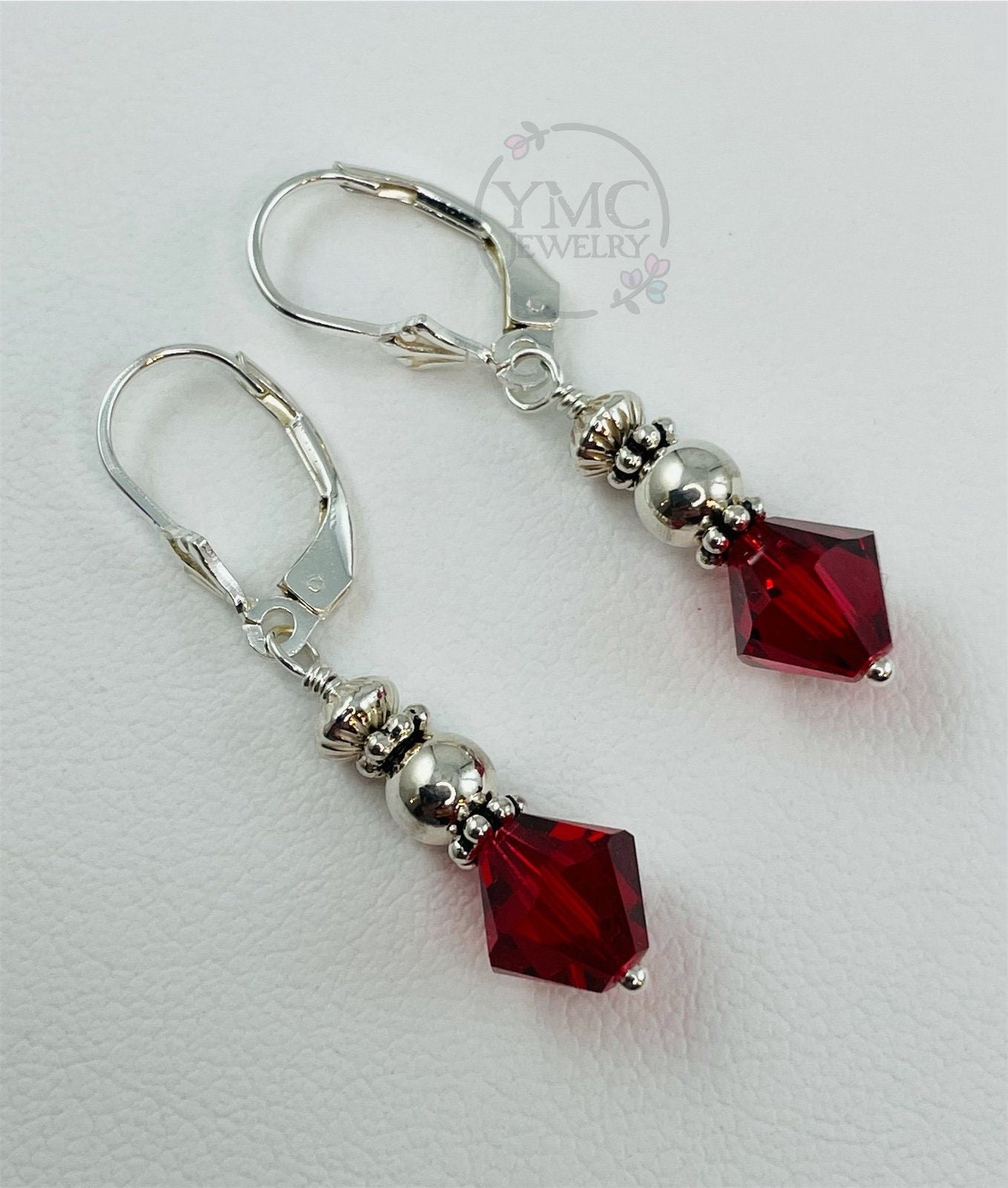 Sterling Silver Crystal Ruby Earrings,Ruby Red Earrings,Mother of Bride Mother of Groom Dangle,Bridesmaid Earrings,Dark Red earrings