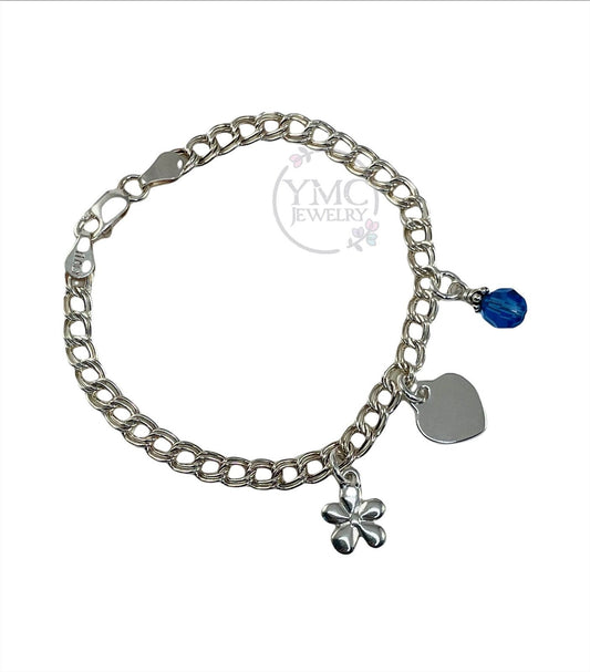 Sterling Silver Children Charm Bracelet,Toddler Bracelet,Personalized Kids Bracelet,Children Birthday Gift,Little Girl Childs Charm Bracelet