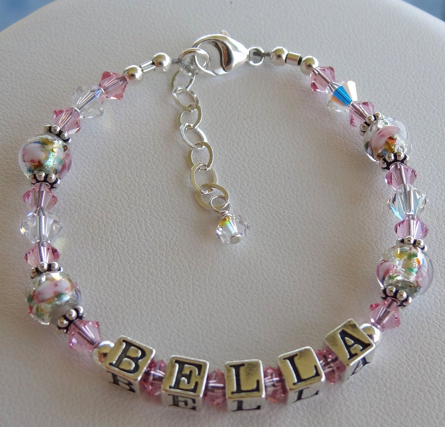 Baby Girls Personalized Pink Name Bracelet,Flower Girl Name Bracelet,Baby Pink Girl Bracelet,Beaded Name Bracelet for kids,Name ID bracelets