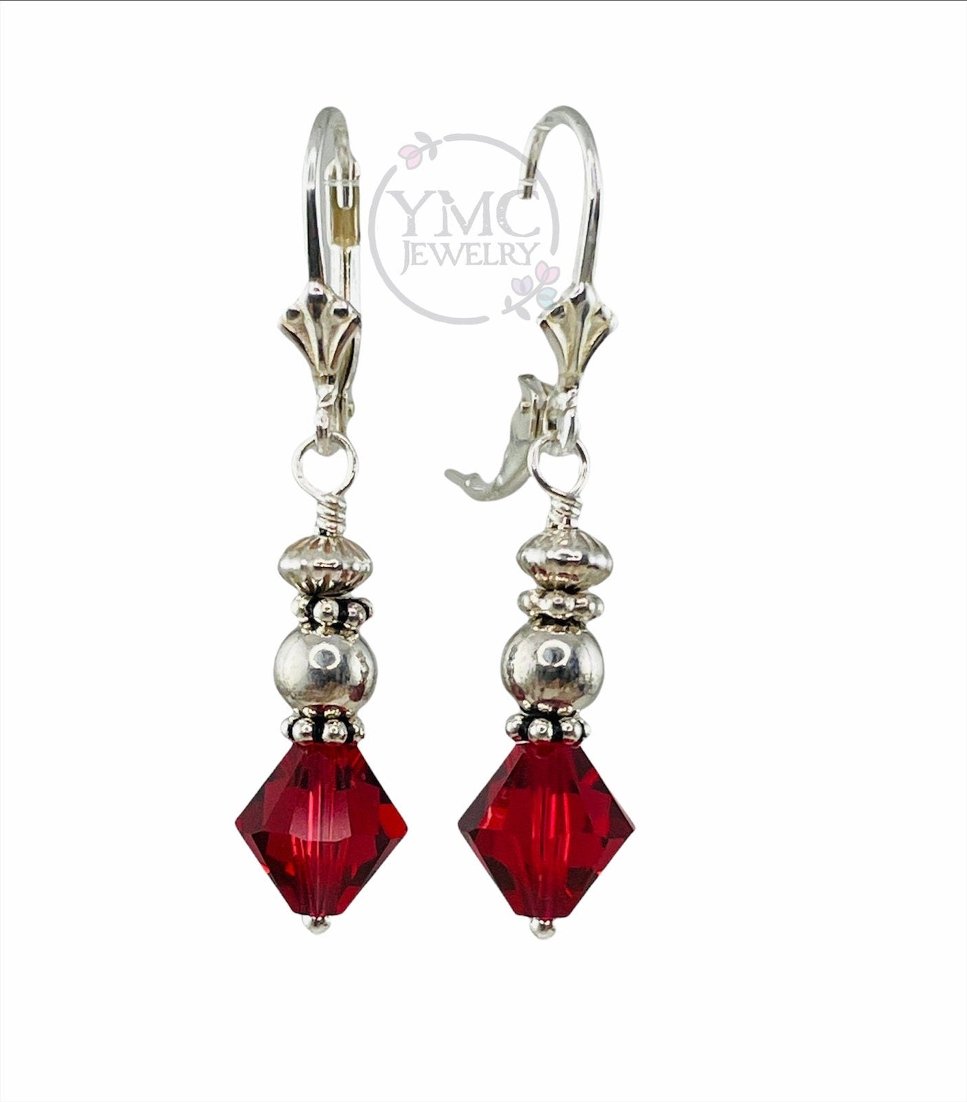 Sterling Silver Crystal Ruby Earrings,Ruby Red Earrings,Mother of Bride Mother of Groom Dangle,Bridesmaid Earrings,Dark Red earrings