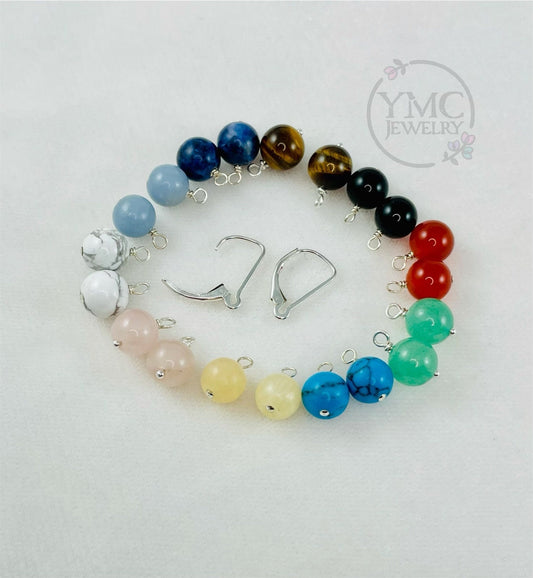 Interchangeable Silver Leverback Earrings-6 Pairs,Interchangeable Gemstone Dangle Charm Earrings,Interchangeable Earrings,Leverback Earrings