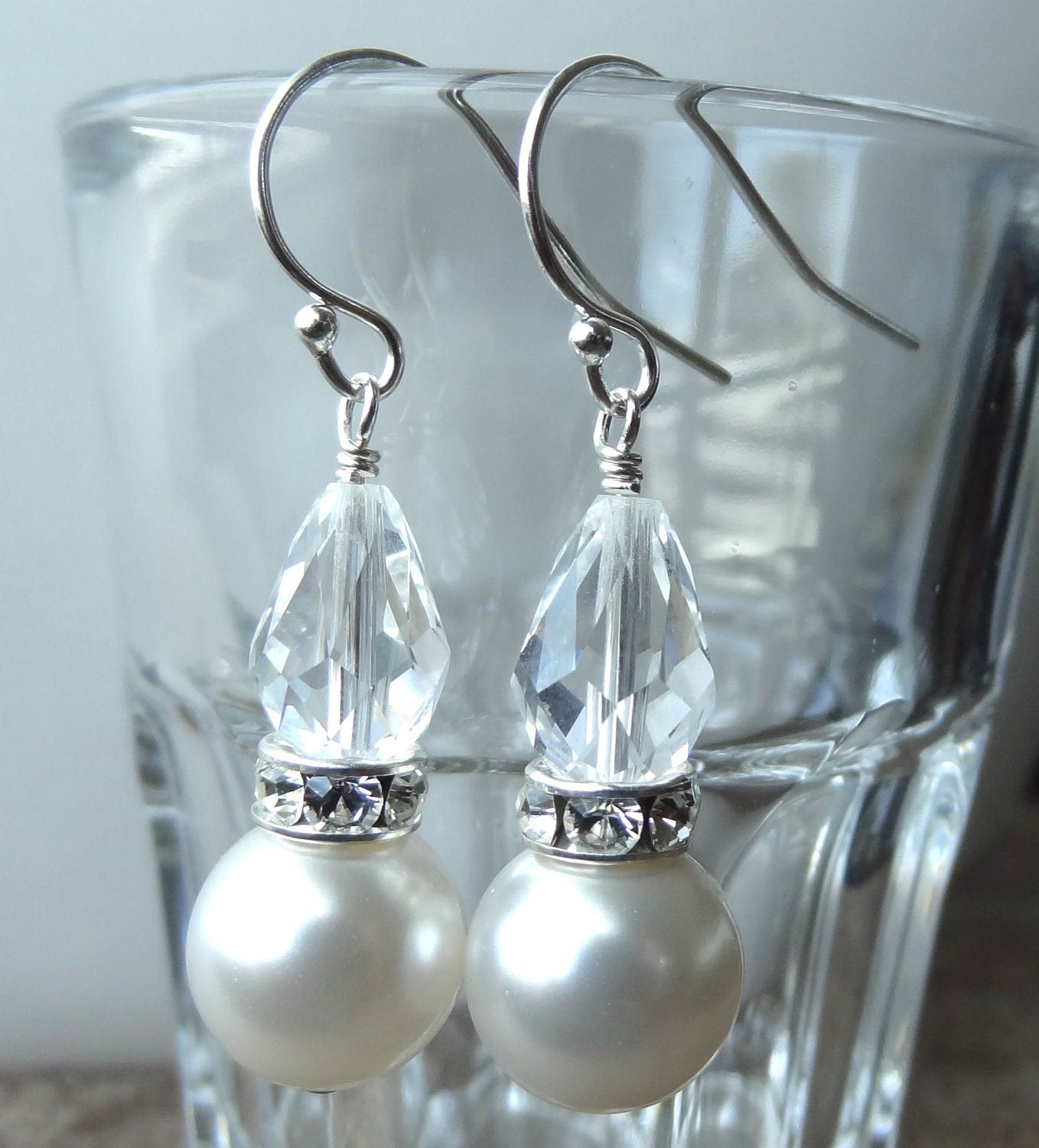 Crystal Drop Pearl Earrings,Bridesmaid Gift Set Earrings,Bridesmaid Earrings,Wedding Bride Bridal Pearl Crystal Earrings,Bride Pearl Earring