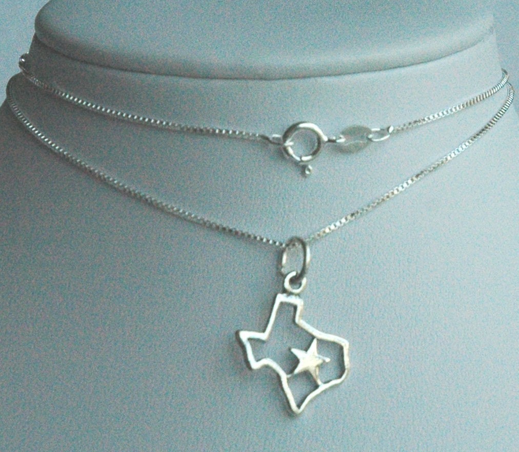 Sterling Silver Texas Necklace, Lone Star Necklace, Texas Lone Star Necklace, Map Necklace, Texas Necklace, Texas Map Necklace, Texas Star