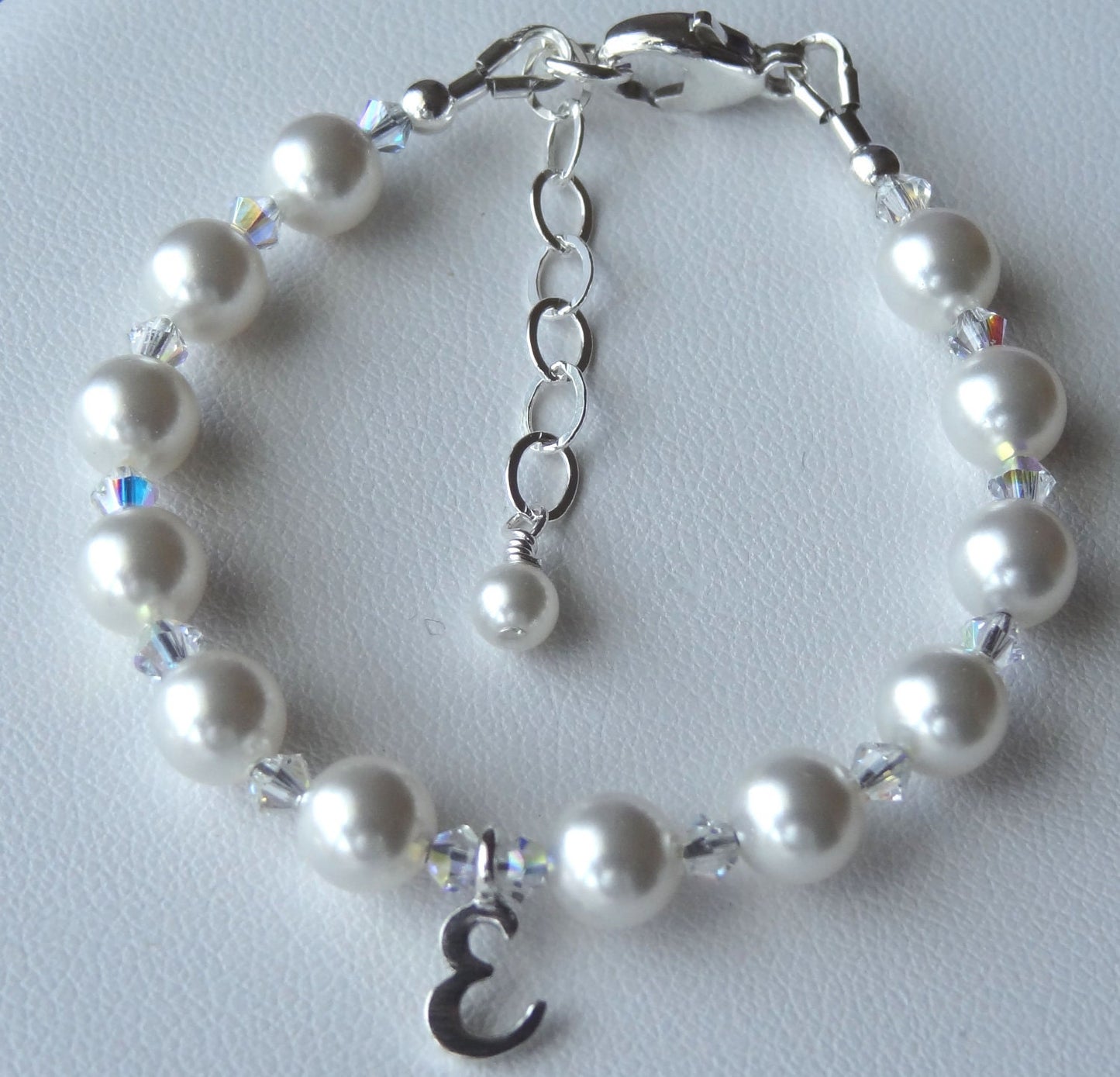 Simple Crystal Pearl Initial Children Bracelet,Little Girl Pearl Bracelet,Toddler Pearl Bracelet,Flower Girl Pearl Bracelet,Baby Jewelry