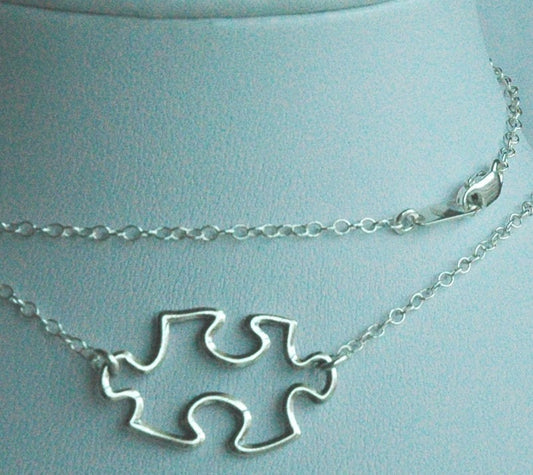 Sterling Silver Puzzle Piece Link Necklace, Sterling Silver Puzzle Jewelry, Autism Necklace, Autism Awareness
