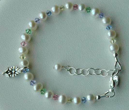 Freshwater Pearl and Crystal Multicolor Children Bracelet,Flower Girl Pearl Bracelet,Little Girl Baby Pearl Bracelet,Multicolor Bracelet