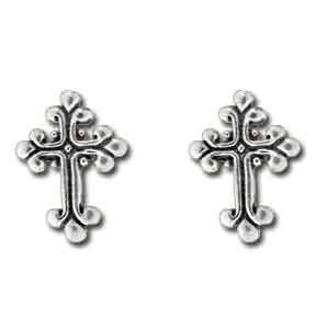 Sterling Silver Small Fancy Cross Stud Post Earrings, Cross Earrings, First Communion Earrings, Confirmation Earrings, Cross Stud Earrings