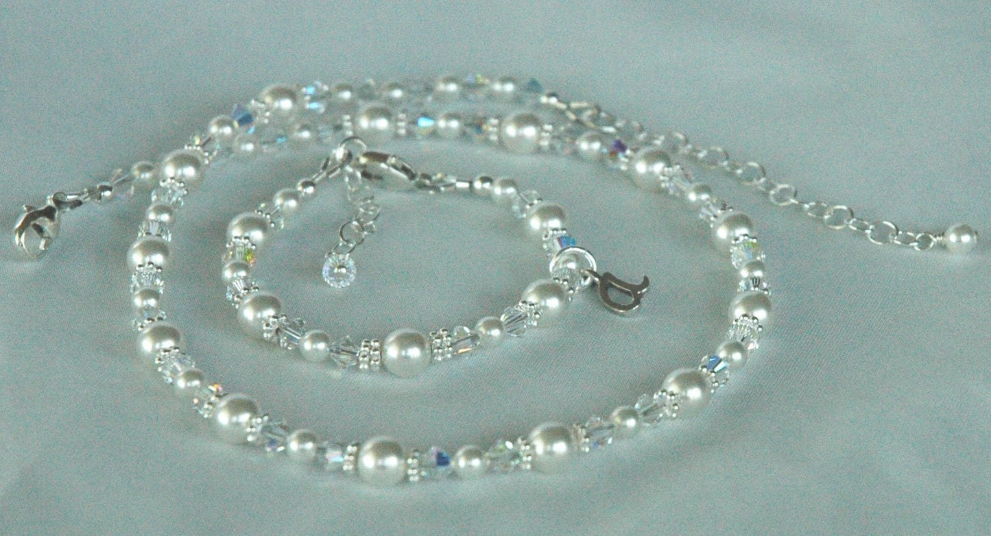 Children Pearl Initial Bracelet Necklace,Flower Girl Pearl Jewelry Set,Baptism Christening First Holy Communion Jewelry, Baby Pearl Jewelry