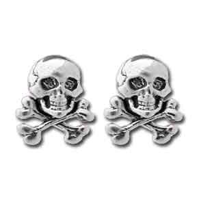 Sterling Silver Skull Crossbones  Stud Earrings, Skull Earrings,  Crossbones Earrings