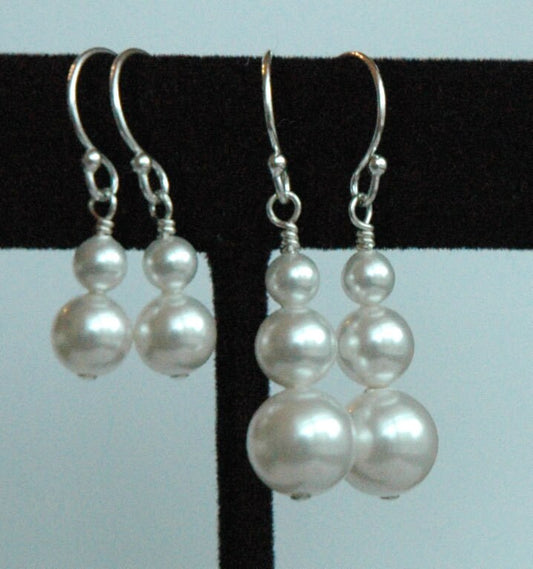 Mother and Daughter Crystal Pearls and Sterling Silver Earrings,Mom & Me Earrings,Family Earrings,Grandma Mommy Me Jewelry Earrings Set