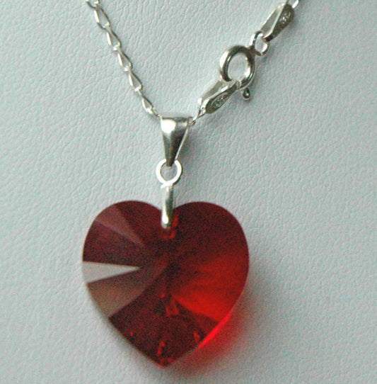 Sterling Silver Valentine's Day Red Crystal Heart Necklace For Her,Flower Girl Necklace,Crystal Heart Necklace,Junior Bridesmaid Necklace