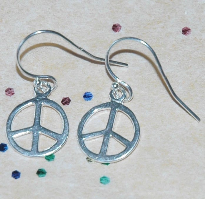 Sterling Silver Peace Sign Earrings,Silver Peace Sign Earrings,Peace Earrings,Peace Sing Post Earrings,Peace Sign Dangle Earrings