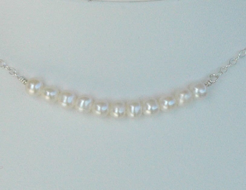 Silver Real Pearl Necklace,Junior Bridesmaid Pearl Necklace,In a Row Freshwater Pearl Silver Necklace,Bridesmaid Freshwater Gift Necklace