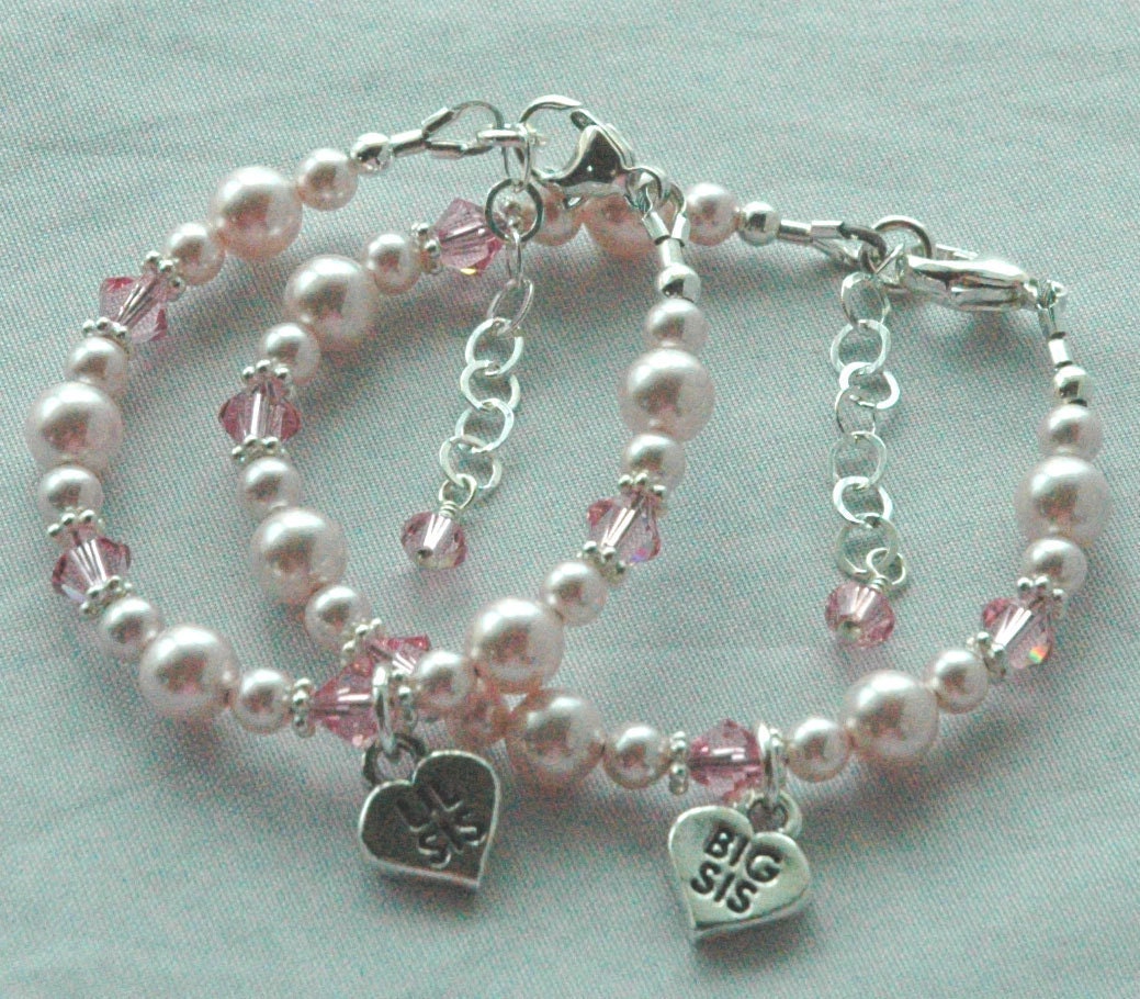 SET TWO Big Sister/Little Sister Initial Heart Bracelet, Heart Big Sis Lil Sis Charm Bracelet, Big Sister Bracelet, Little Sister Bracelet