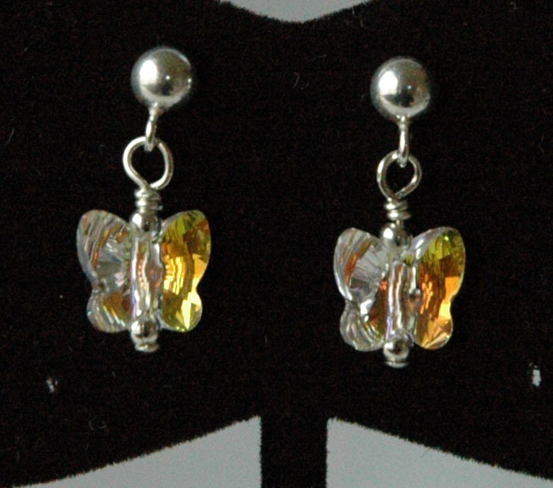 Sterling Silver PRESTIGE Crystal AB Butterfly Post Stud  Children Earrings, Flower Girl Earrings, Butterfly Earrings, Tiny Earrings