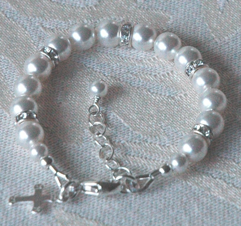 Baptism Pearl Cross Bracelet,Baby Girl Pearl Cross Bracelet