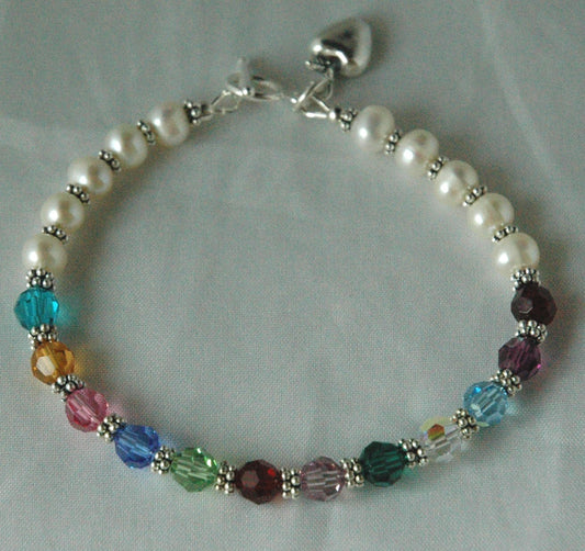 Personalized Mothers Birthstone Bracelet,Silver Birthstone Pearl Teacher Bracelet,Delivery Nurse Bracelet,Family Birthstone Bracelet