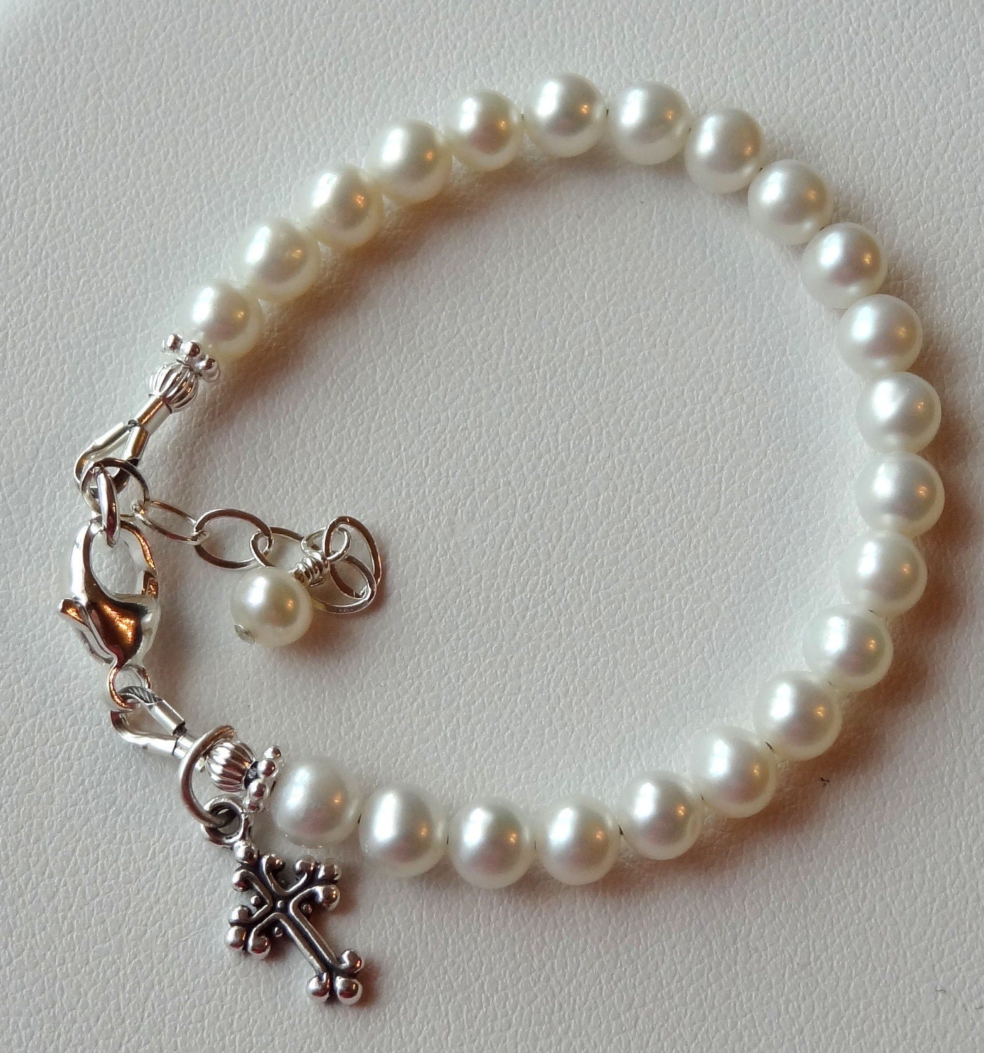 Real Freshwater Pearl Baby Toddler Cross Bracelet,First Communion Confirmation Cross Pearl Bracelet Freshwater Pearl Baptism Bracelet