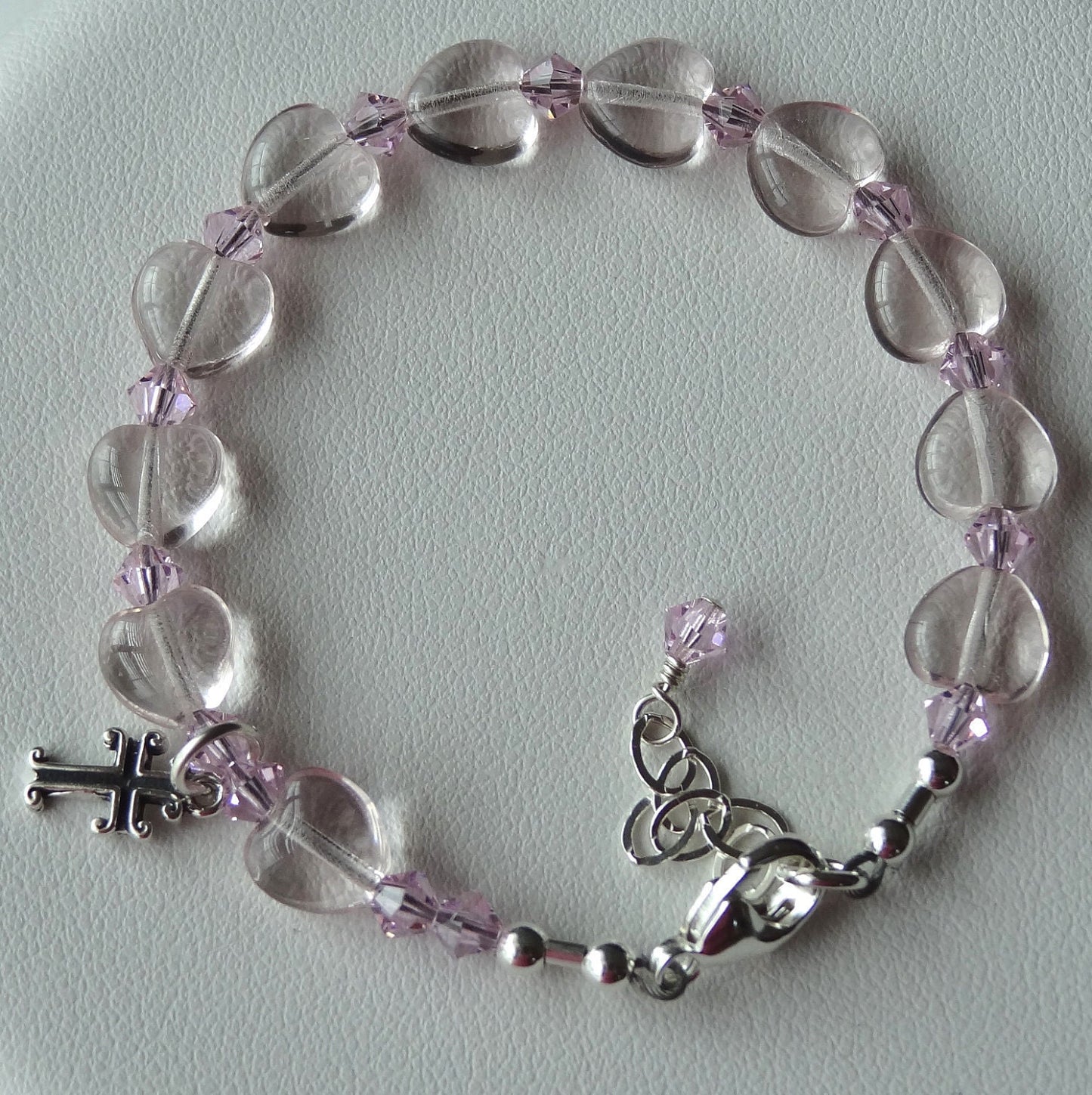 Personalized  Rosaline Heart Initial Rosary Bracelet,Confirmation Rosary Bracelet,First Communion Rosary Bracelet,Flower Girl Bracelet