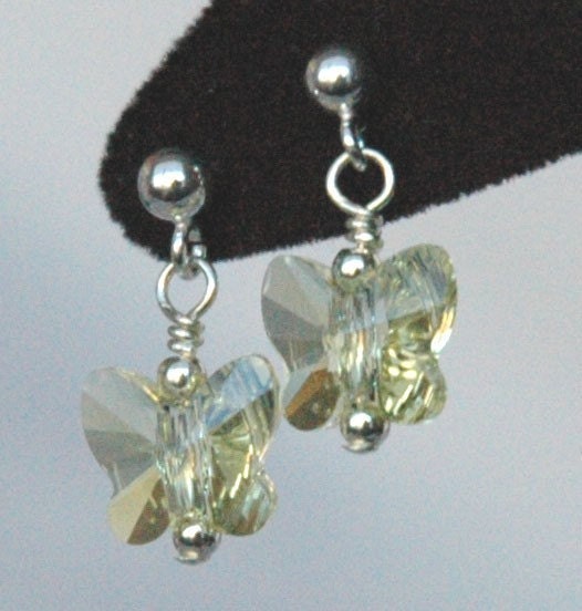 Silver Butterfly Crystal Light Yellow Girl Earrings,Jonquil Butterfly Earrings,Butterfly Earrings,Light Yellow Earrings,Kids Girls Earrings