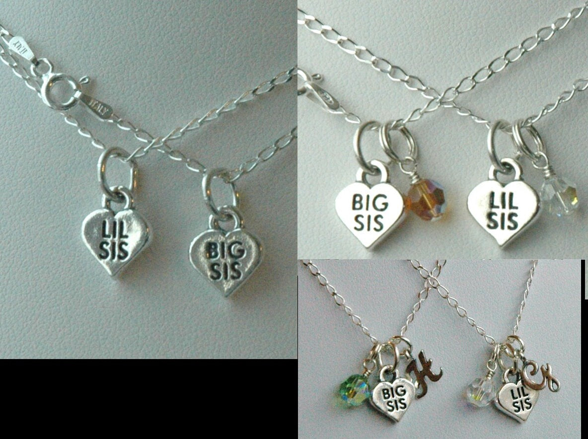 Personalized Big Sister Lil Sister Birthstone Initial Girl Necklace,Monogrammed Sisters Necklace,Big Sister Necklace,Little Sister Necklace