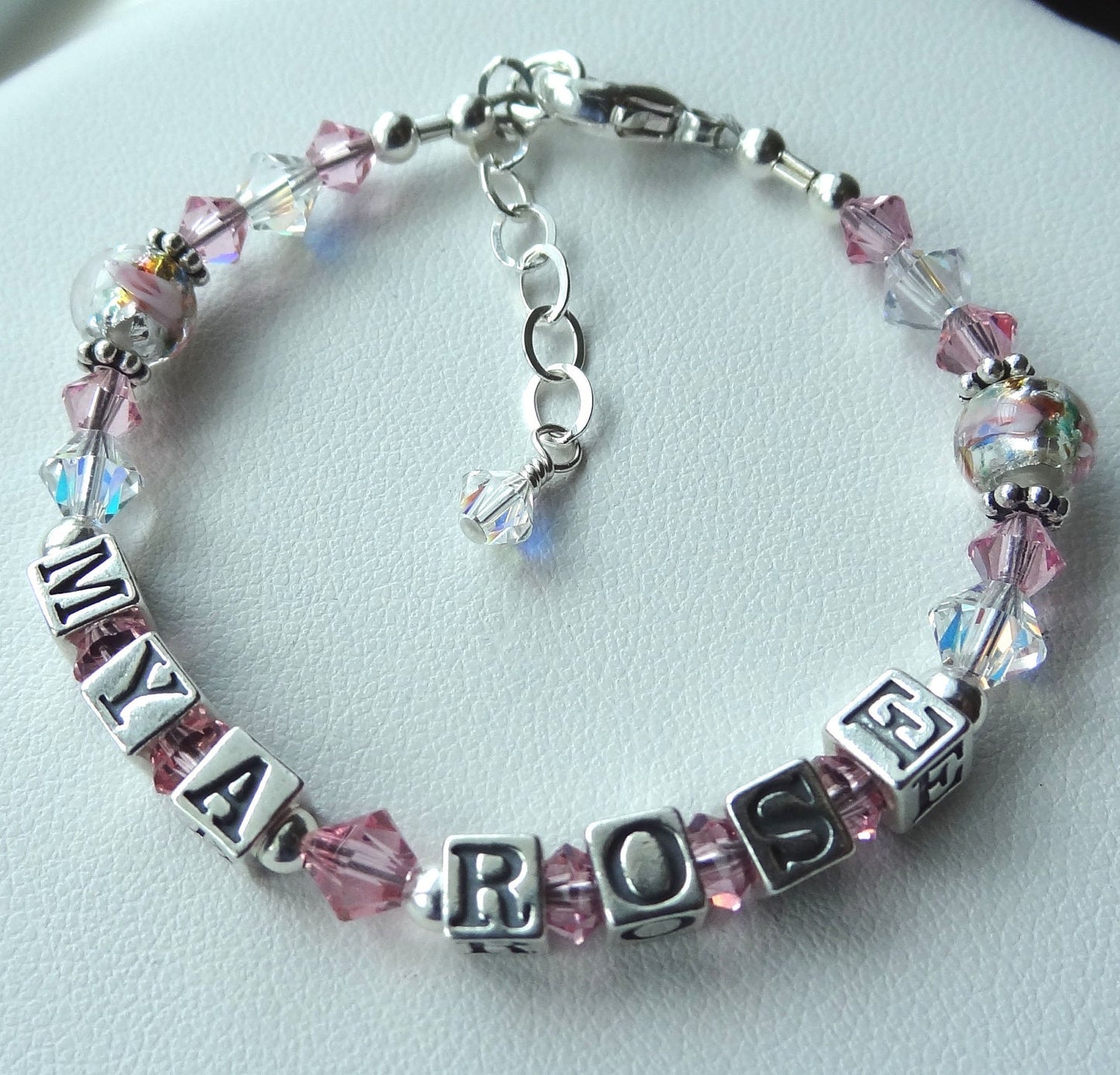 Baby Girls Personalized Pink Name Bracelet,Flower Girl Name Bracelet,Baby Pink Girl Bracelet,Beaded Name Bracelet for kids,Name ID bracelets