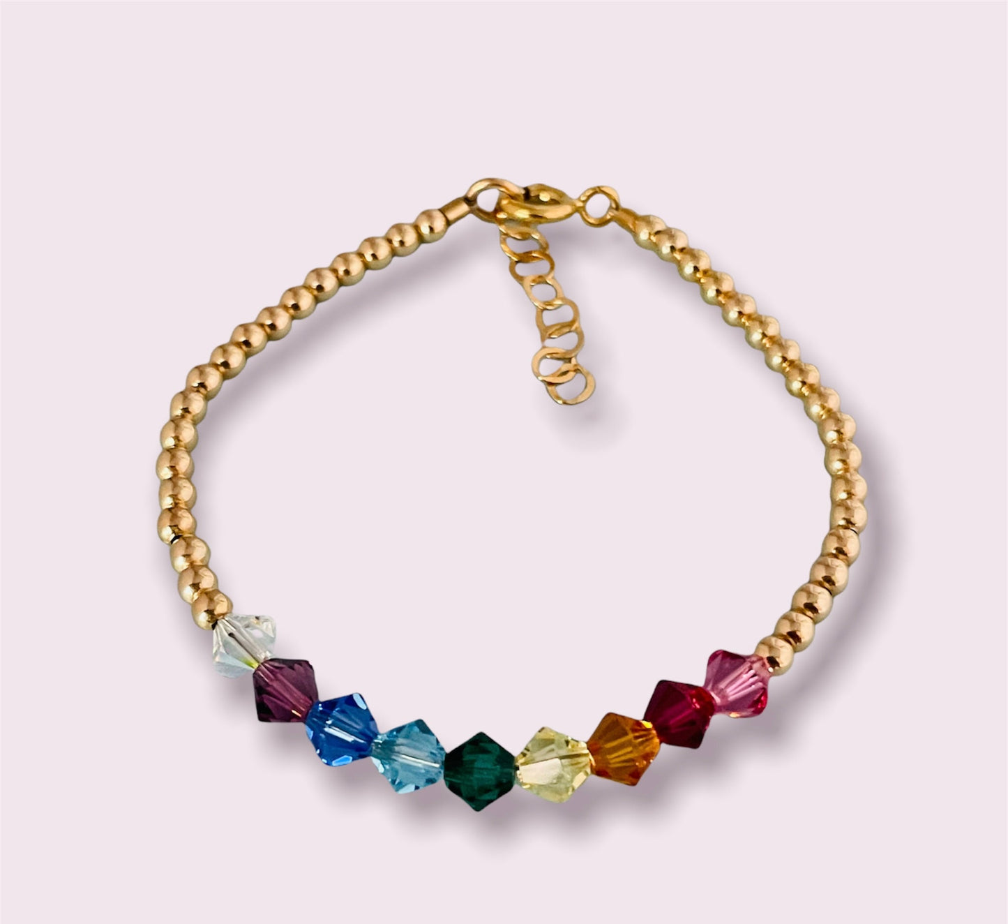 Gold Rainbow Stackable Kids Mom Bracelet,Gold Multicolor Bracelet For Children,Dainty Gold Stackable Layering Bracelet,Flower Girl proposal