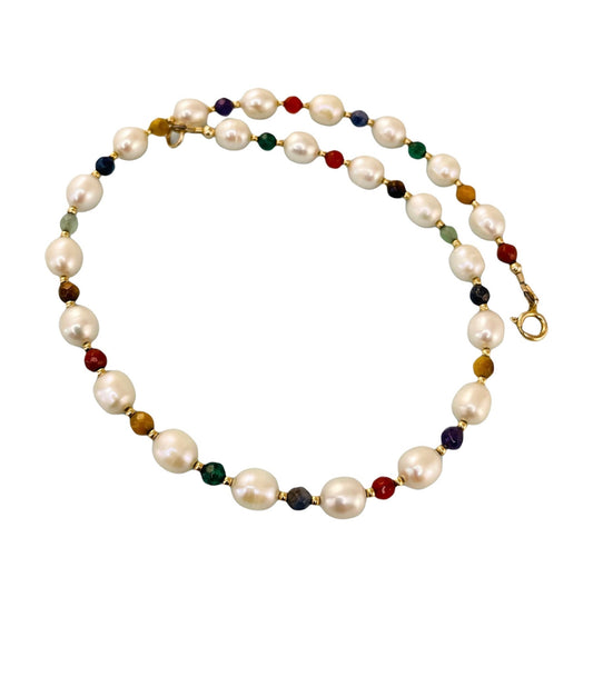 Rainbow Freshwater Pearl Necklace,Colorful Pearl Necklace,Layering Necklace,rainbow pearl beaded necklace,Multicolor pearl gemstone choker