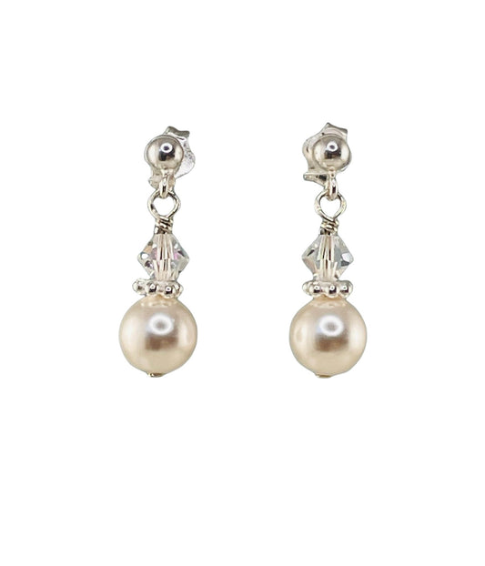 Personalized Crystal Small Pearl and colored Crystal Post Earrings