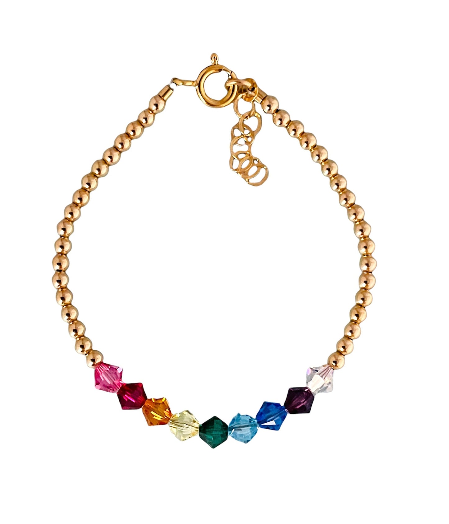 Gold Rainbow Stackable Kids Mom Bracelet,Gold Multicolor Bracelet For Children,Dainty Gold Stackable Layering Bracelet,Flower Girl proposal