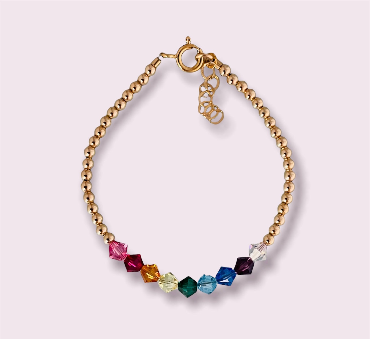 Gold Rainbow Stackable Kids Mom Bracelet,Gold Multicolor Bracelet For Children,Dainty Gold Stackable Layering Bracelet,Flower Girl proposal