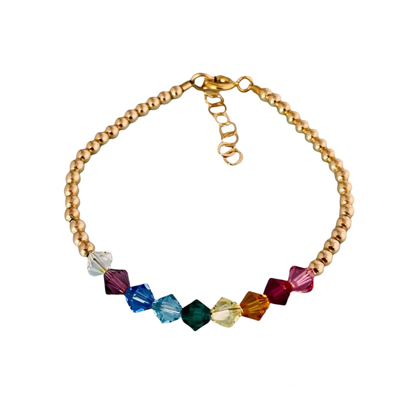 Gold Rainbow Stackable Kids Mom Bracelet,Gold Multicolor Bracelet For Children,Dainty Gold Stackable Layering Bracelet,Flower Girl proposal