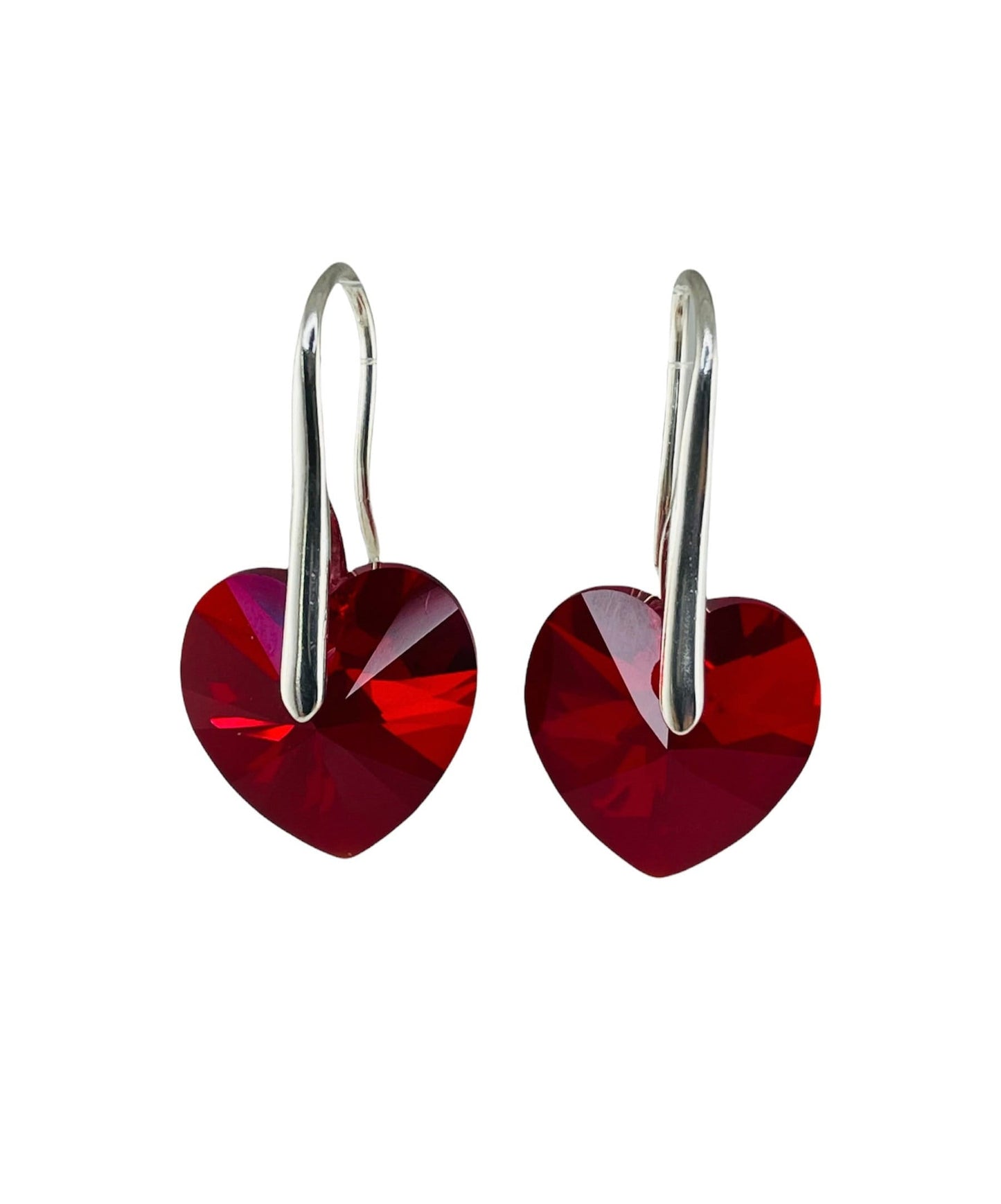 Silver Crystal Red Heart Earrings,Valentine's Day Gift,Heart Earrings,Red Heart Earrings,Siam Red Heart,15th Anniversary Gift For Wife