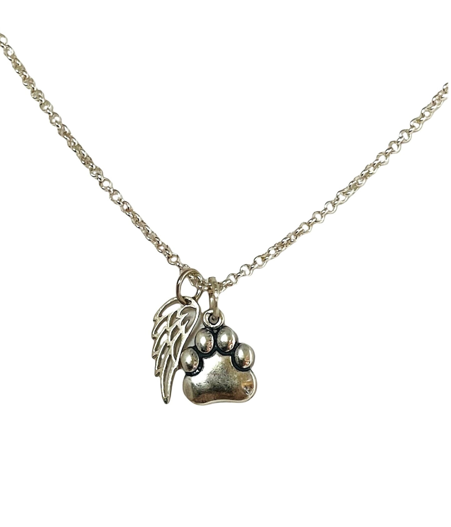 Remembrance Paw Print Pet Memorial Angel Wing Necklace