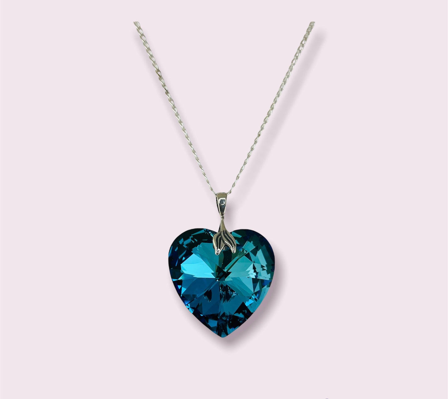 Large-PRESTIGE Crystal Bermuda Blue Heart Pendant Necklace,Gift for Valentine's Day Mother's Day,Blue Heart Necklace,Heart Crystal Necklace