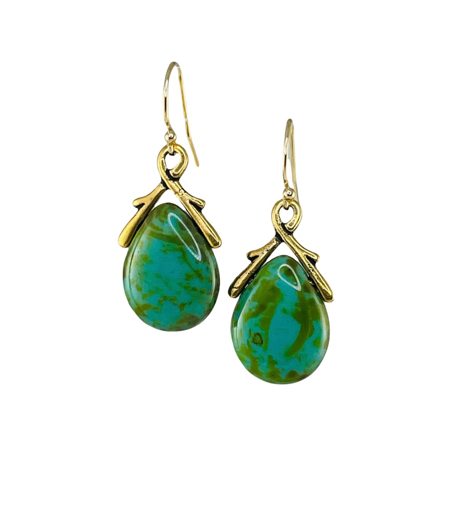 Turquoise Briolettes TearDrop Earrings,Turquoise Earrings,Mother of the Bride,Mother of the Groom,Gold Turquoise Earrings,Blue Gold Earrings