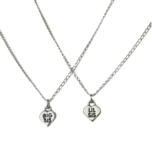 Set of Two Sterling Silver Big Sister Little Sister Necklace,Big Sis Lil Sis Necklace,Big Sis Lil Sis Jewelry,Big Sister Lil Sister Necklace