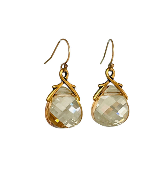 Gold Crystal Earrings-Small,Gold Filled Crystal Golden Shadow Bridesmaid Earrings,Champagne Shade Earrings,Gold Golden Briolette Earrings