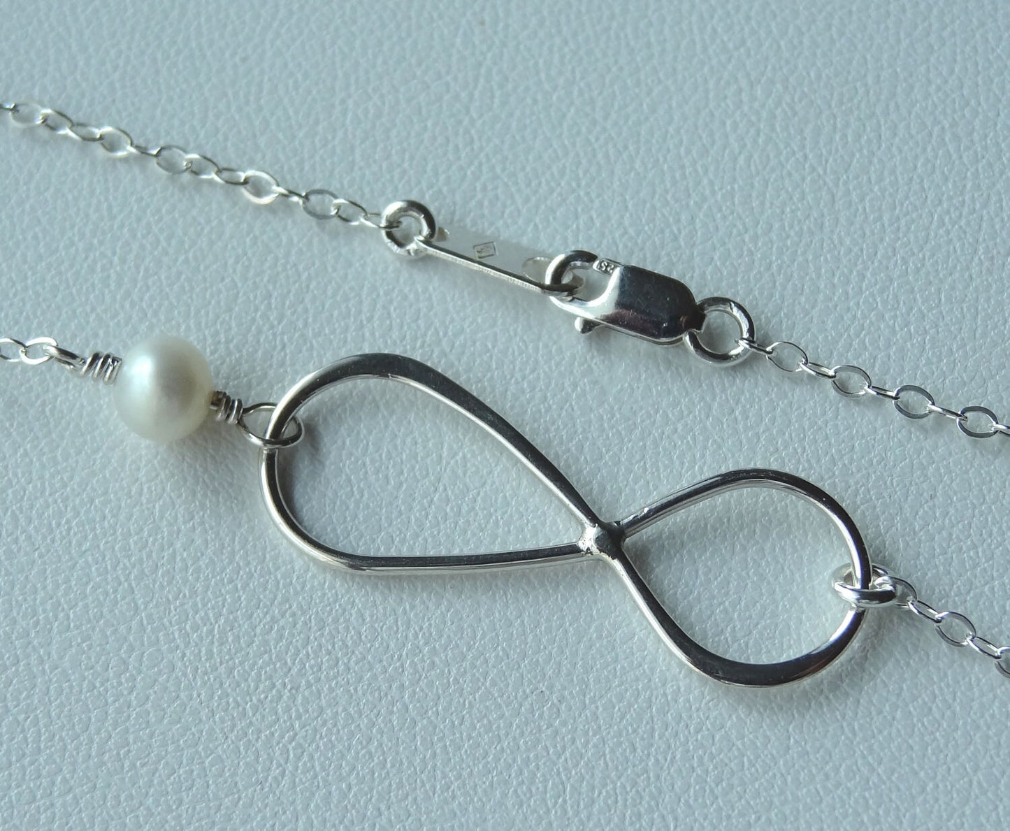 Sterling Silver Large Infinity Necklace,Freshwater Pearl Necklace,Bridesmaids,Friendship,Mother Necklace,Figure 8 Eigh,Gift for Girlfriend
