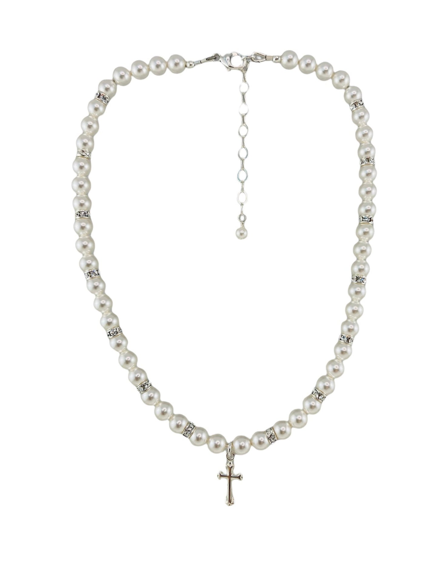 First Communion Necklace,Pearl Cross Necklace,Confirmation Necklace,Flower Girl Pearl Necklace, Baptism Necklace,Baby Pearl Necklace