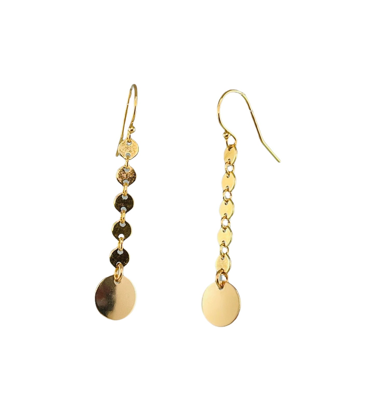 Gold Sequin Chain Earrings,Gold Chain Earrings,Golden Chain Disc Earrings,Small Gold Circle Earrings,Connected circle earrings,Disk Dangle