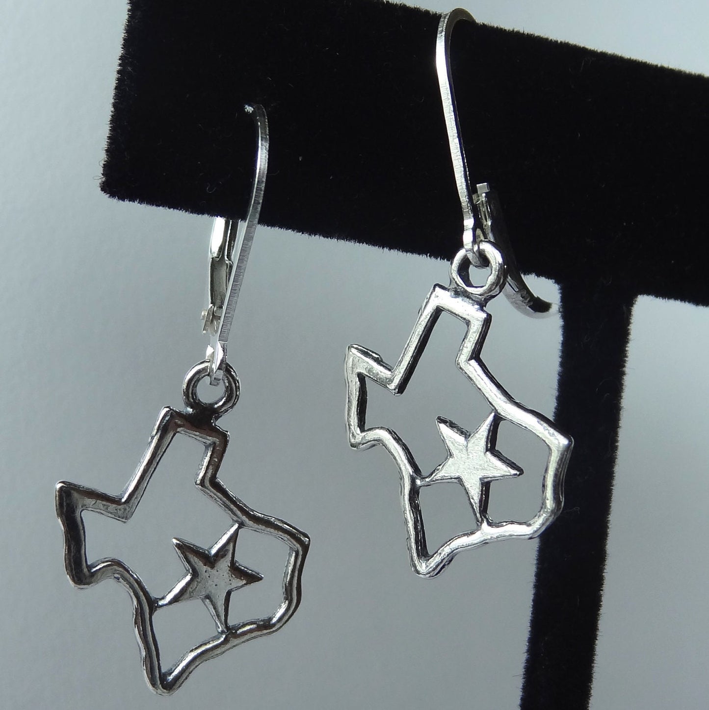Sterling Silver Texas Earrings, Lone Star Earrings, Texas State Map Earrings, Texas Lone Star Earrings, Texas Star Earrings,Star Earrings